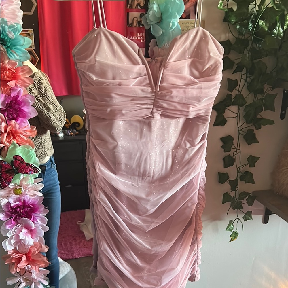 Elegant Pink Ruched Dress